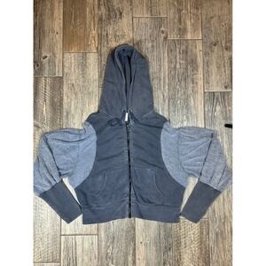 FP Movement Hoodie‎ Zip Up Gray Puff Sleeve Cropped Athleisure Womens L